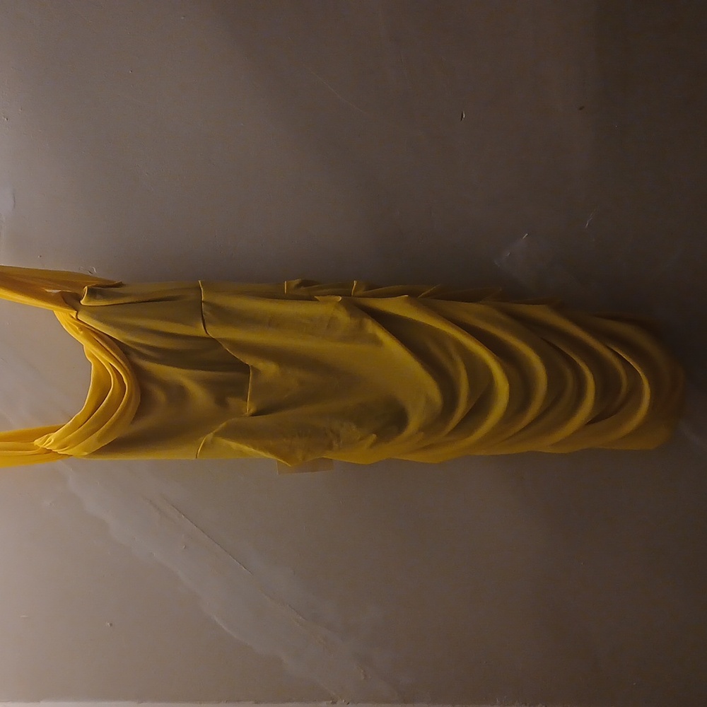 Yellow Asymmetrical Ruched Bodycon Dress - Picture 3 of 4